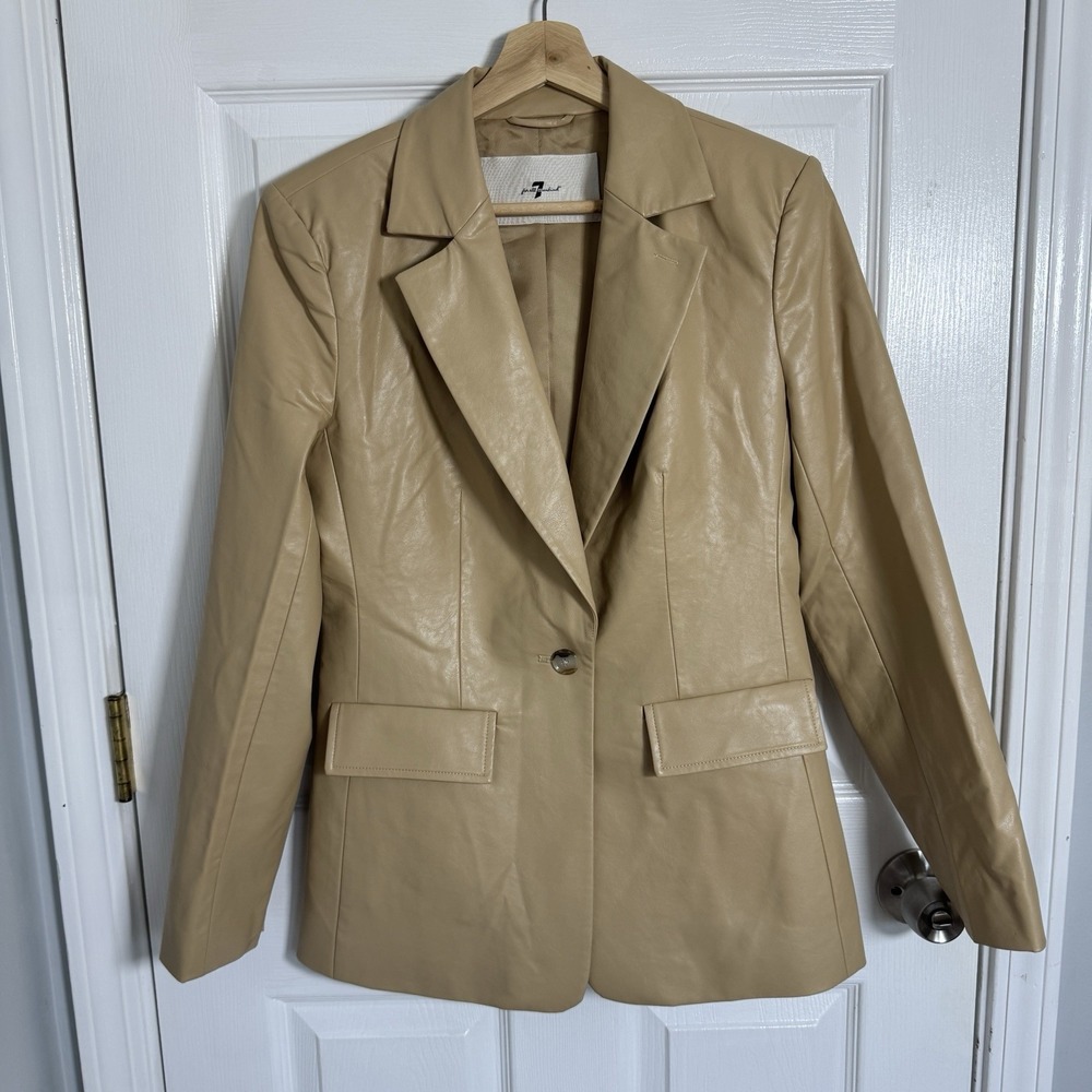 7 For All Mankind Women S Faux Leather Blazer Safari Tan Cinched Waist Jacket